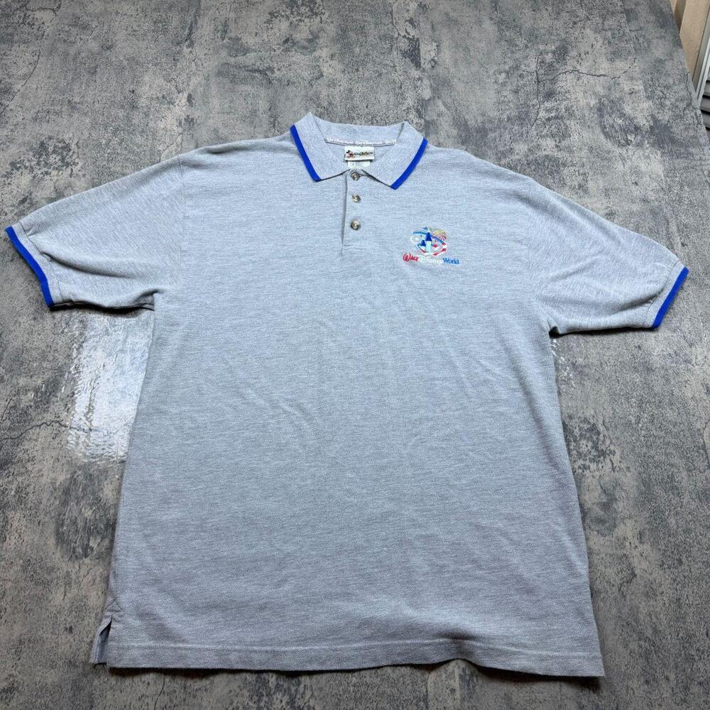Vintage Walt Disney World Polo Shirt Mens Medium Gray Magic Kingdom Embroidered
